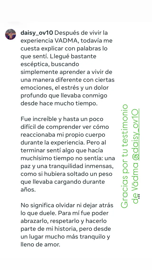 Reseña de @daisy_ov10 sobre una sesión de Vādma con Víctor Hugo Argüelles Mora, una Story de Instagram