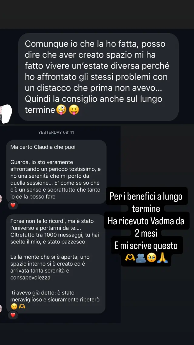 Vādma session review for Claudia Ottaviani, an Instagram story