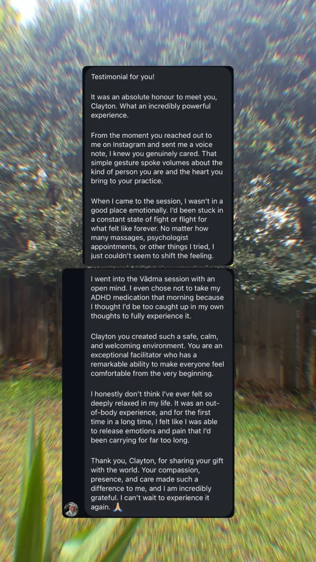 Vādma session review for Clayton Harrop, an Instagram story