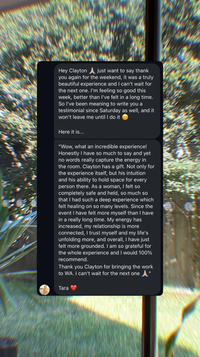 Vādma session review for Clayton Harrop by Tara, an Instagram story