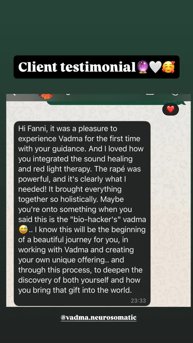 Vādma session review for Fanni, an Instagram story