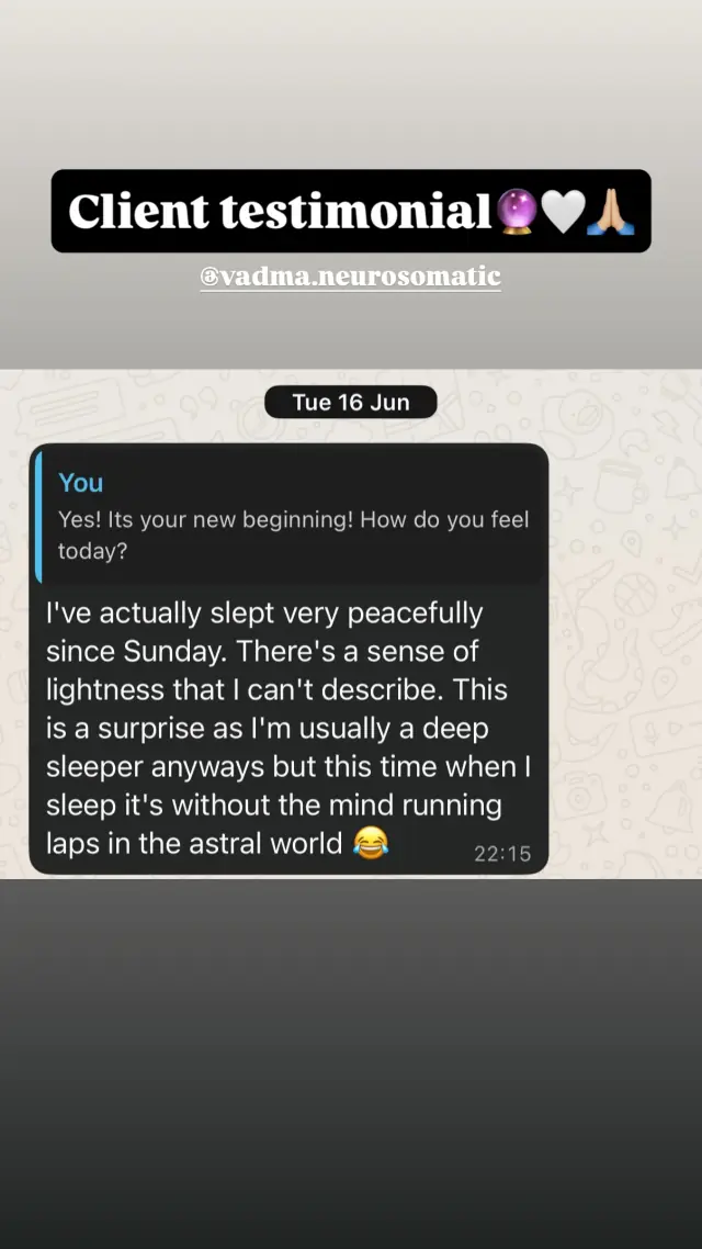 Vādma session review for Fanni, an Instagram story