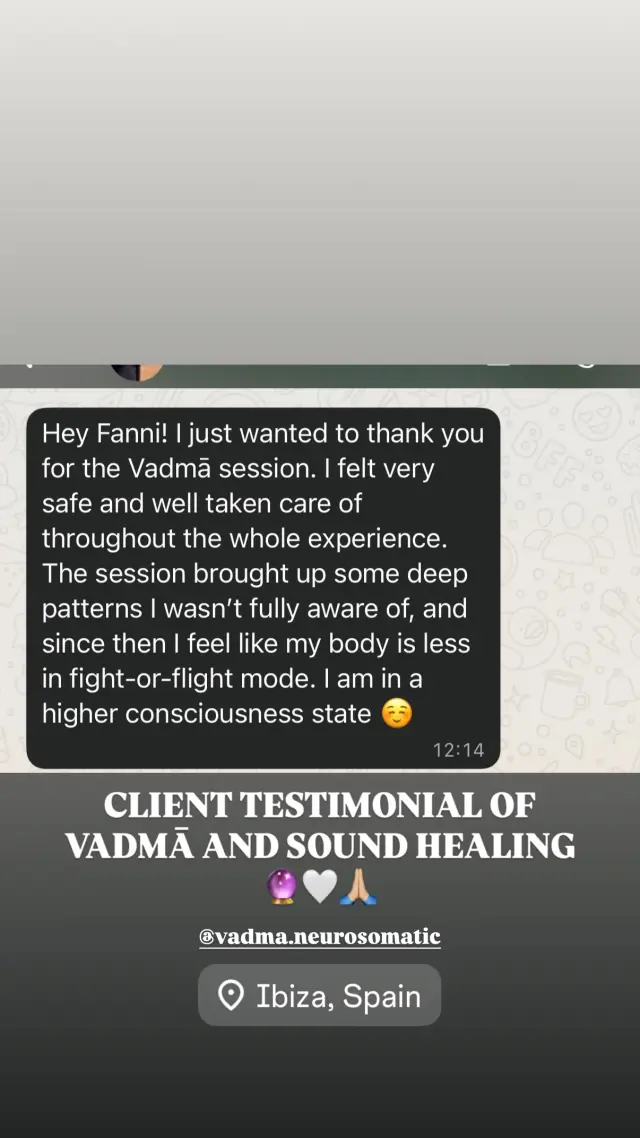Vādma session review for Fanni, an Instagram story