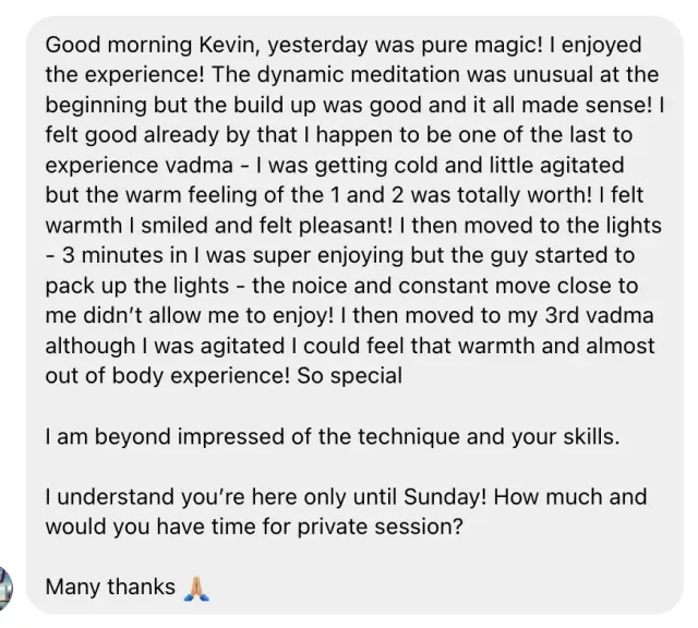 Vādma session review for Kevin Libawski, a written message