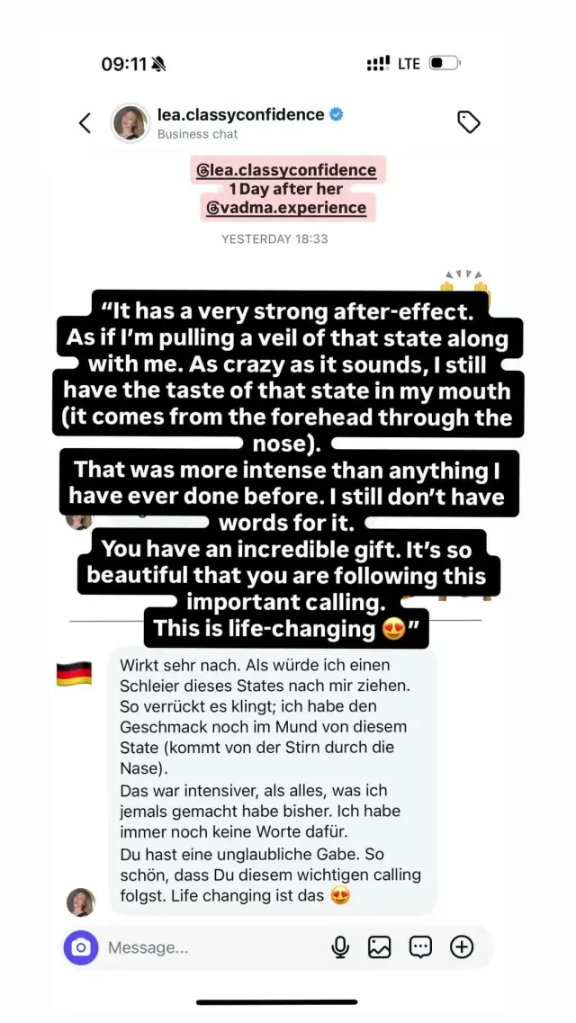 @lea.classyconfidence’s video review of a Vādma session with Kevin Libawski, in a written message