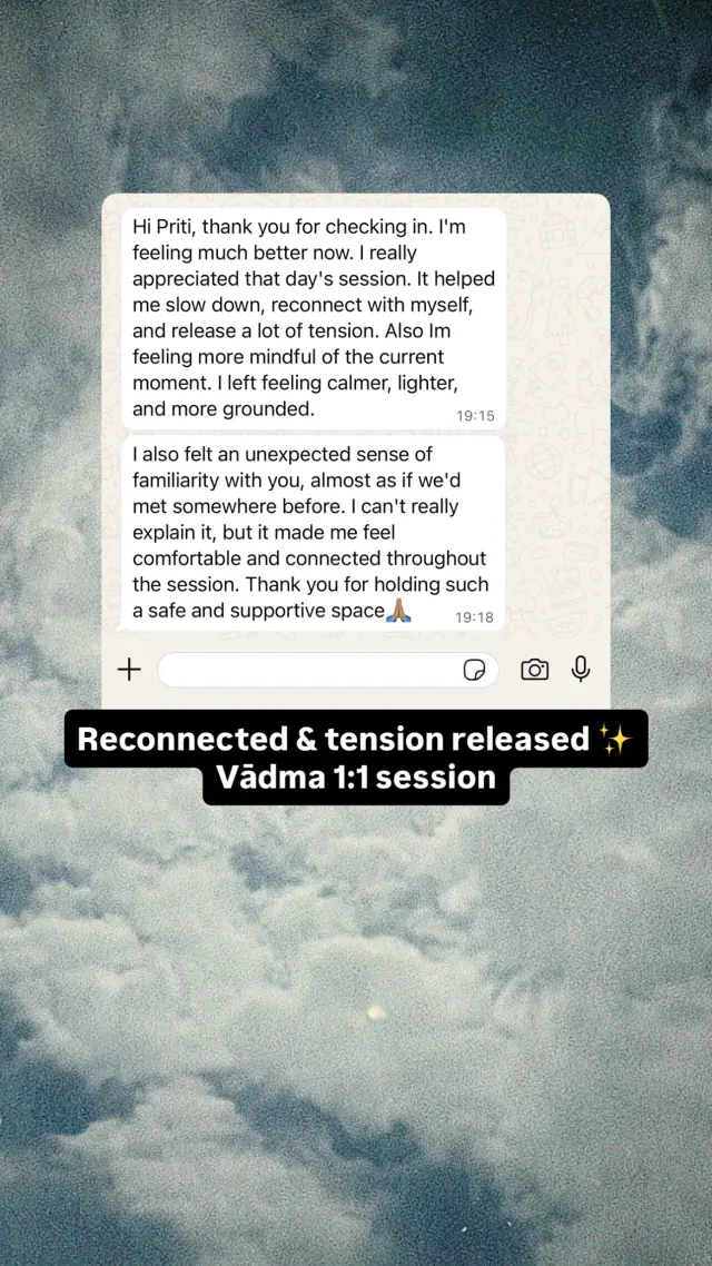 Vādma session review for Priti Diepa, an Instagram story