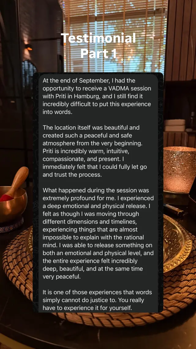 Vādma session review for Priti Diepa, an Instagram story