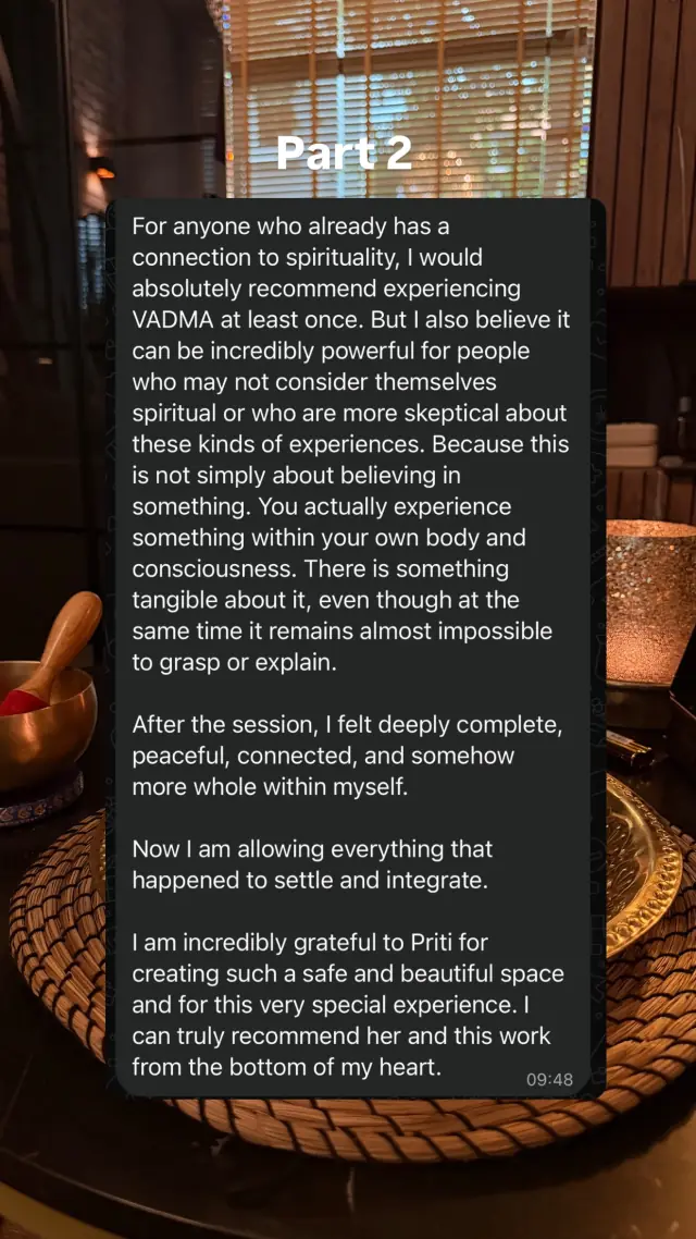 Vādma session review for Priti Diepa, an Instagram story