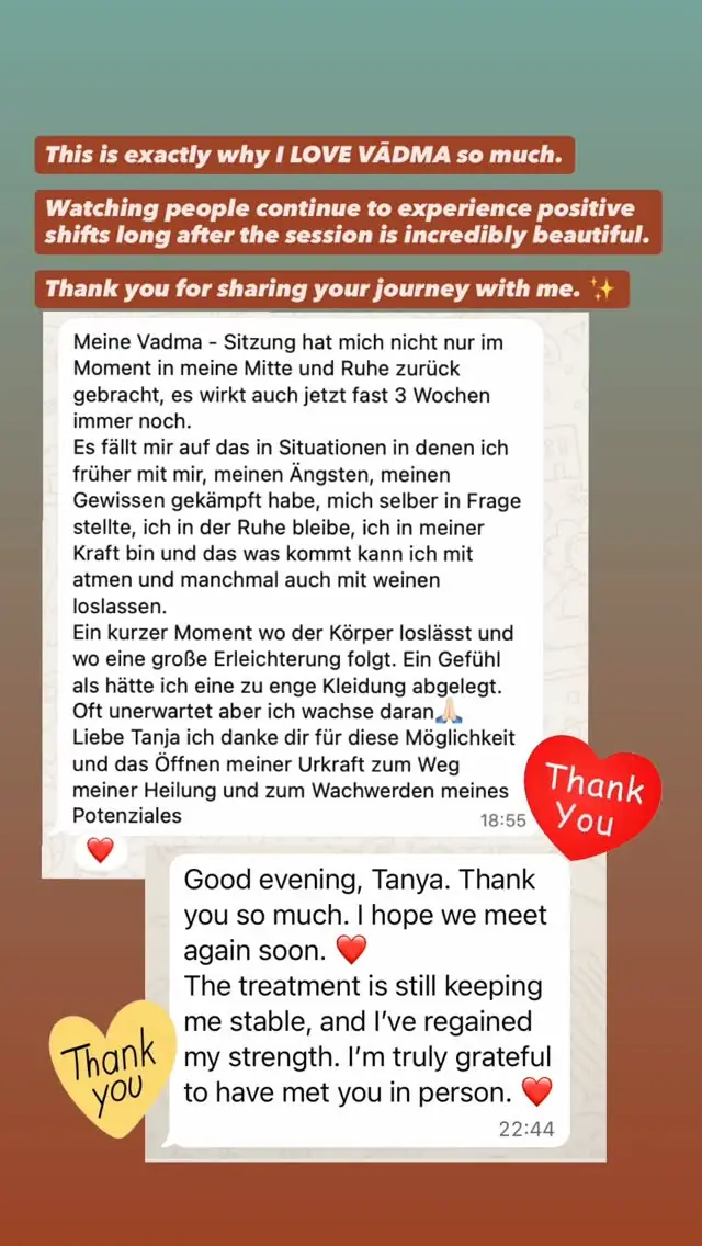 Video review of a Vādma session with Tanja Wilcken, in an Instagram story